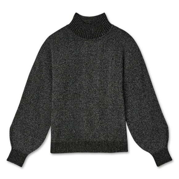 Chunky Super Soft Stretchy Charcoal Metallic Oversized Mock Neck Sweater - Picture 1 of 9